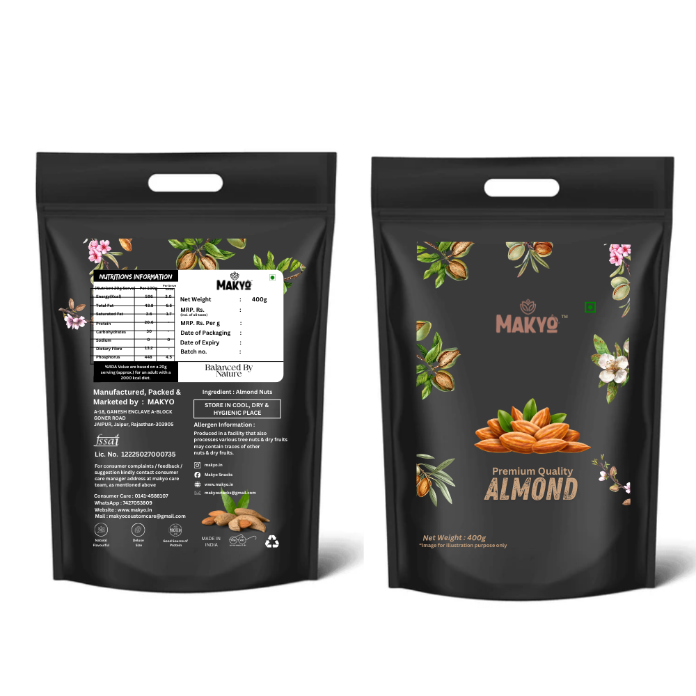 Premium Almonds (Badam) 400g | Crunchy, Fresh & Natural