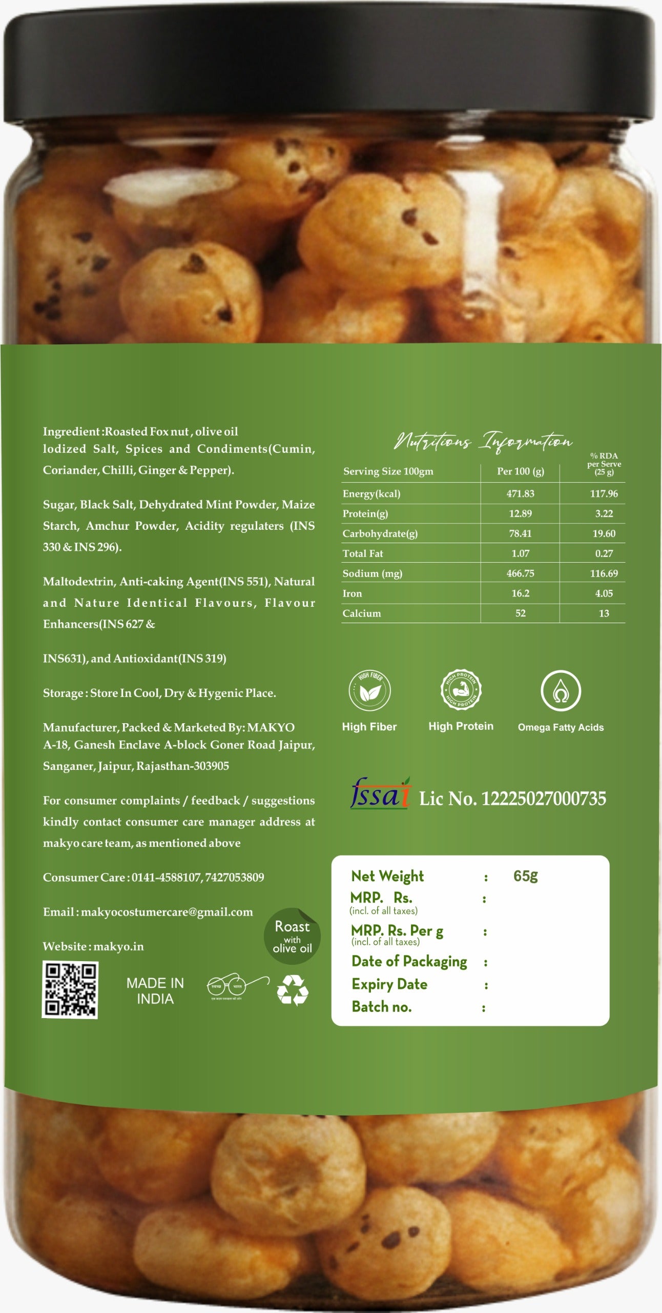 Tangy Pudina Roasted Makhana, 65g