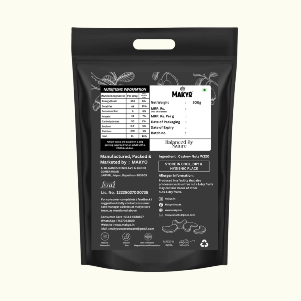 Makyo Premium Cashew Nuts – 500g Fresh Whole Kaju